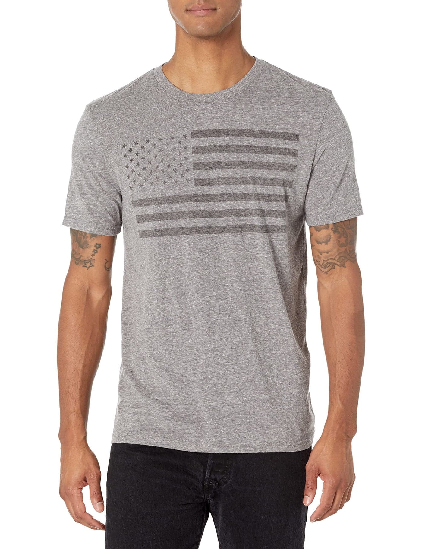 Lucky Brand mens USA Flag Tee, Grey, Large US