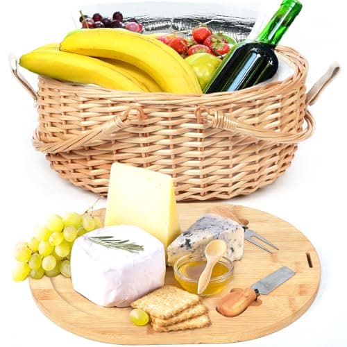Hap Tim Wicker Picnic Basket Set with Charcuterie Boards for 2 Unique Gifts Ideas for Couple Engagement Wedding Bridal Shower Family Christmas White Elephant Gifts for AdultsY2408A1