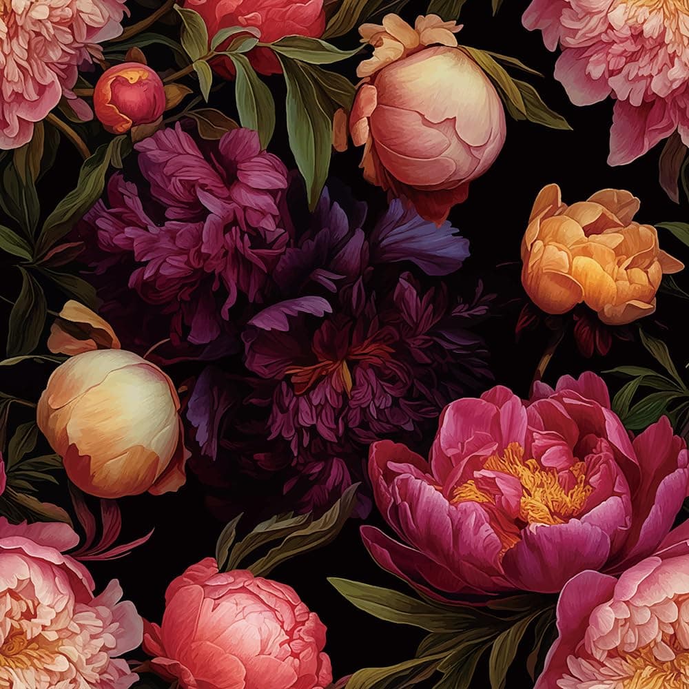 MuralPeel Vintage Pink Peony Floral PinkPurpleYellow Flowers Peel and Stick Wallpaper Self Adhesive Removable Easy Peel Off Contact Paper Stick on Wall Paper for Bedroom Cabinet Renter Friendly