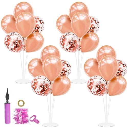 ZJDHPTY Rose Gold Balloon Stand Centerpiece Table Decorations for Birthday Anniversary Engagement Wedding Bridal Shower Graduation Mothers Day Party Decorations New Years Eve 2026Rose gold set4