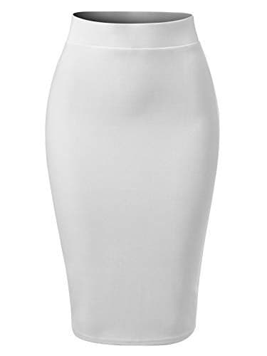 MixMatchy Women's Casual Classic Bodycon Pencil Skirt White L