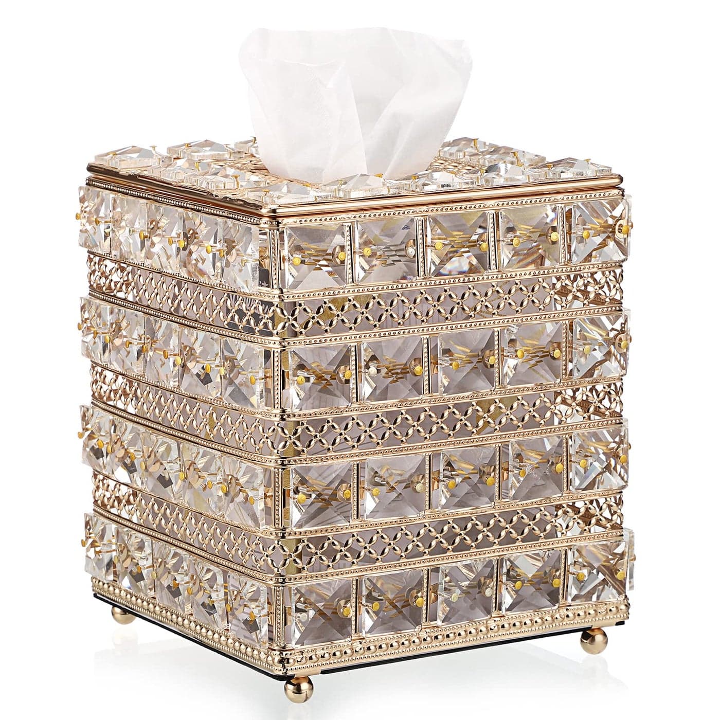 Sumnacon Crystal Square Tissue Box Cover Sparkling Cube Glass Tissue Box Holder Decorative Facial Tissue Holder for Bedroom Bathroom Dresser Night Stand Table Office Home Decor Gold