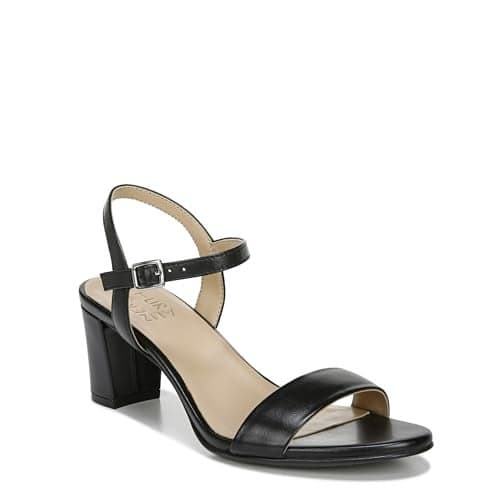 Naturalizer Womens Bristol Ankle Strap Chunky Block Heel Dress Sandal ,Black Smooth ,7W