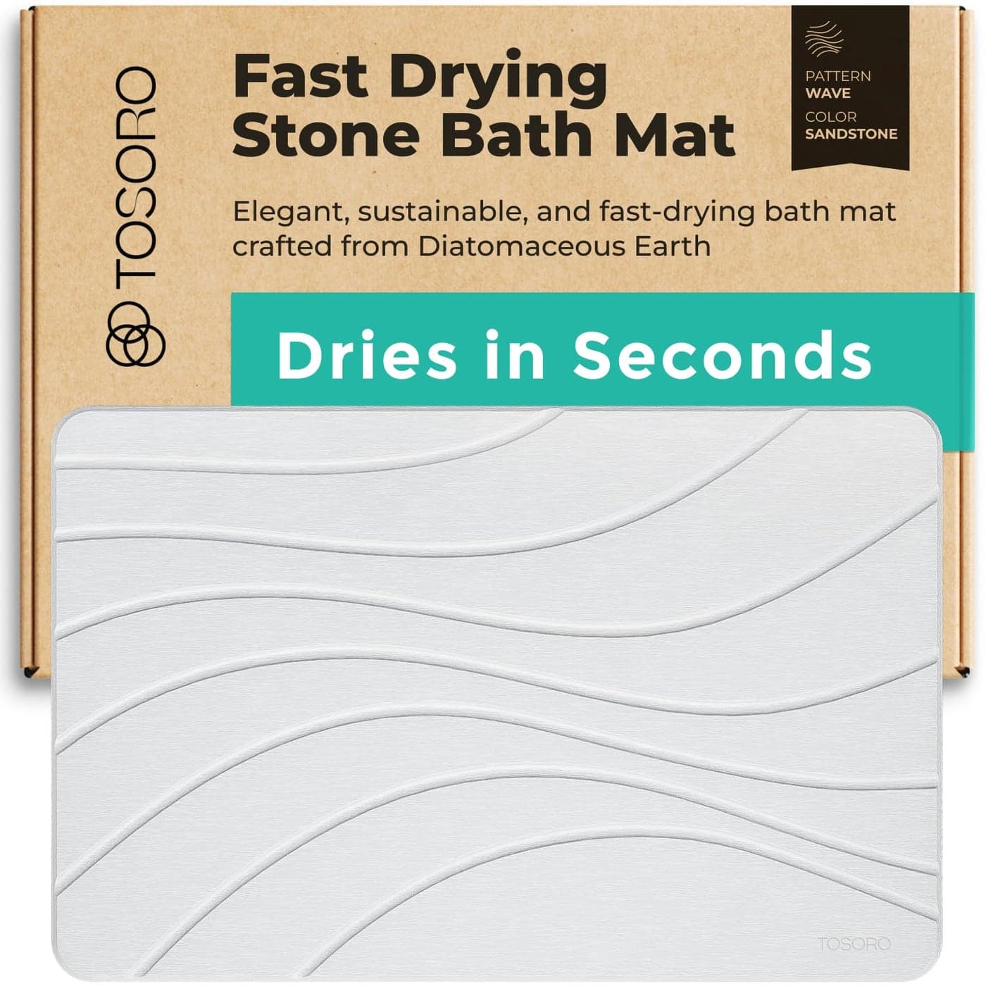 TOSORO Stone Bath Mat Diatomaceous Earth NonSlip Stone Shower Mat Quick Drying Absorbent Bath Mats for Bathroom Elegant Modern Design Easy to Clean 235 x 15 Sandstone