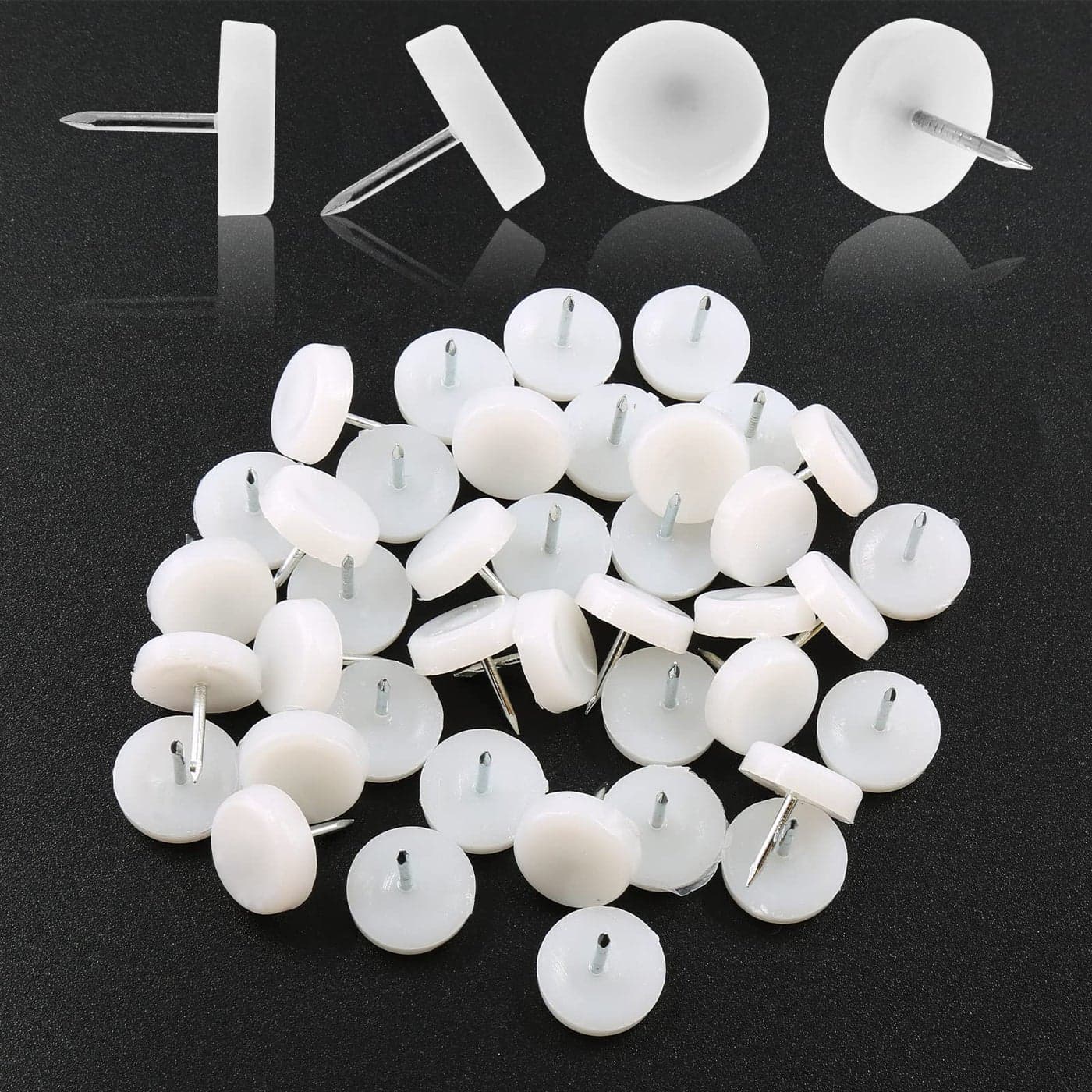 Qjaiune 40 PCS Nail in Furniture Glides 18mm Nylon Chair Glides for Wood Floors White Plastic Table Leg Protectors Chair Feet Sliders Plastic Chair Legs Tack on Furniture Pads for Hardwood Floors