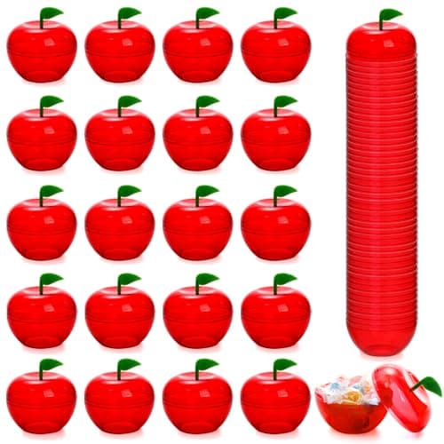 Cididu 50 Pcs Plastic Apple Container, Small Candy Container for Teacher Appreciation, Red Apple Shaped Candy Toy Filling Jars with lid, Treat Gift Boxes for Party Favor Back to School Christmas Gift