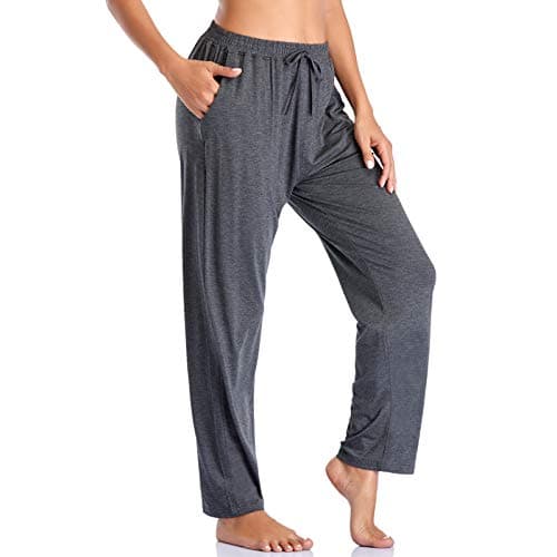 ASIMOON Women's Yoga Pants Soft Comfy Stretch Loose Straight Casual Athletic Pants Running Workout Lounge Pants with Pockets Dark Grey