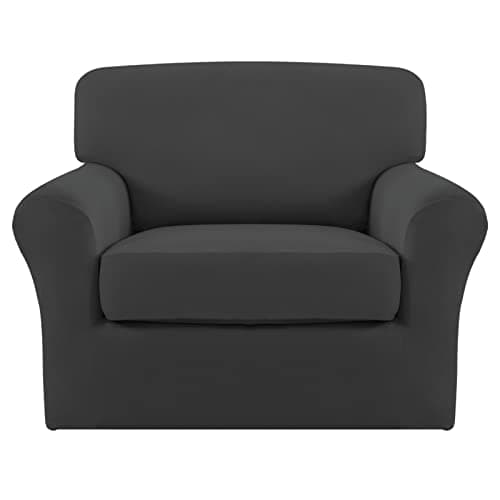 EasyGoing 2 Pieces Microfiber Stretch Chair Slipcover Spandex Soft Fitted Sofa Couch Cover Washable Furniture Protector with Elastic Bottom Kids Pet Dark Gray