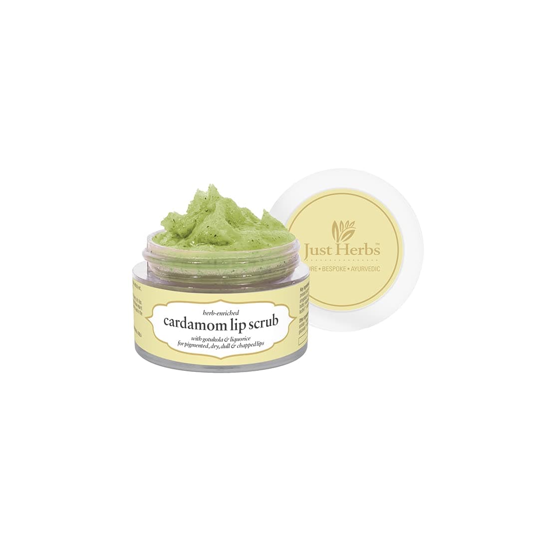 Just Herbs Organic Moisturizing Lip Scrub with Liquorice for Dry Chapped Smoker Lips SLS Paraben Free Cardamom 15gm