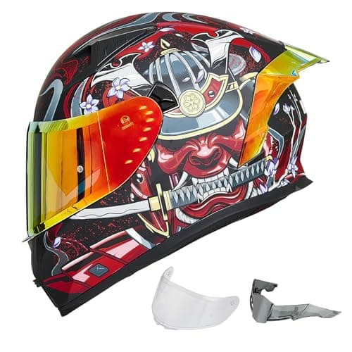 ILM Motorcycle Helmet Full Face with Pinlock Compatible Clear&Tinted Visors and Fins Street Bike Motocross Casco DOT Model Z501(Armor Red, Medium)