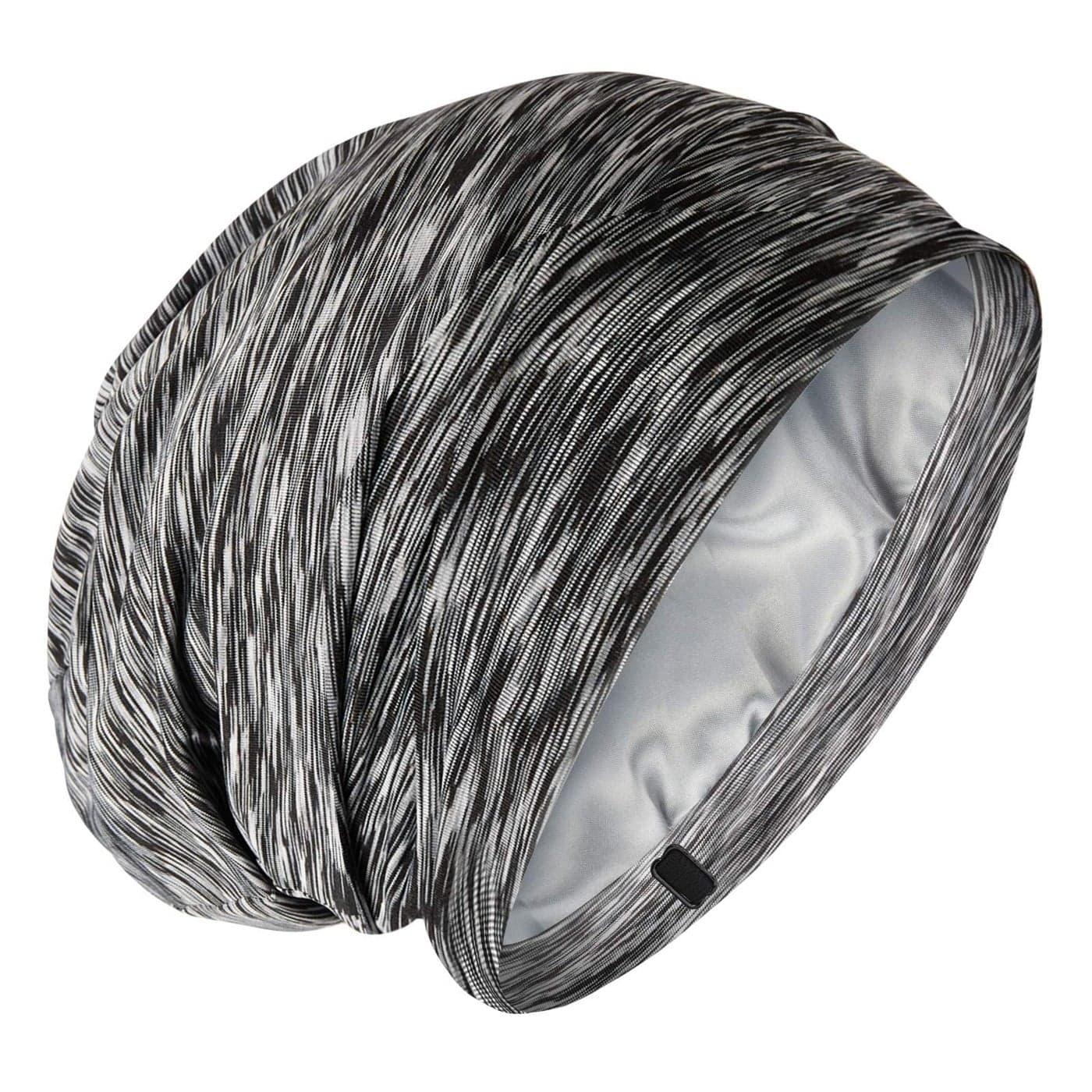 Silky Satin Lined Bonnet Sleep Cap Adjustable Stay on All Night Hair Wrap Cover Slouchy Beanie for Curly Hair Protection for Women and Men Heather Black