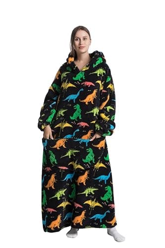Capecage Blanket Hoodie, Long Hooded Blanket Sweatshirt as Birthday Gifts for Women Men, Long Wearable Blanket for Men Women.(Dinosaur)