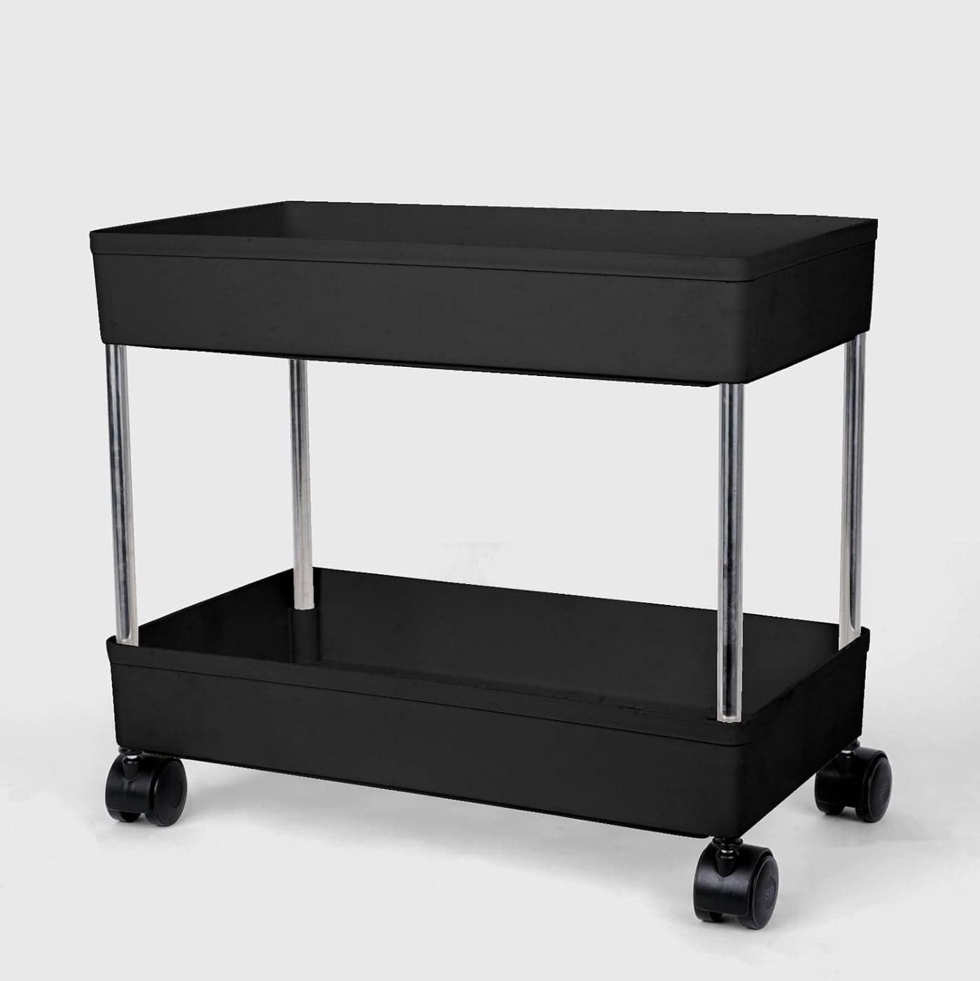 Leaffybezz 2 Layer Multipurpose Kitchen Trolley with Wheels Space Saving Home Storage Organizer Rack Vegetable Trolley Rack Stand for Living Room Bedroom Office Black