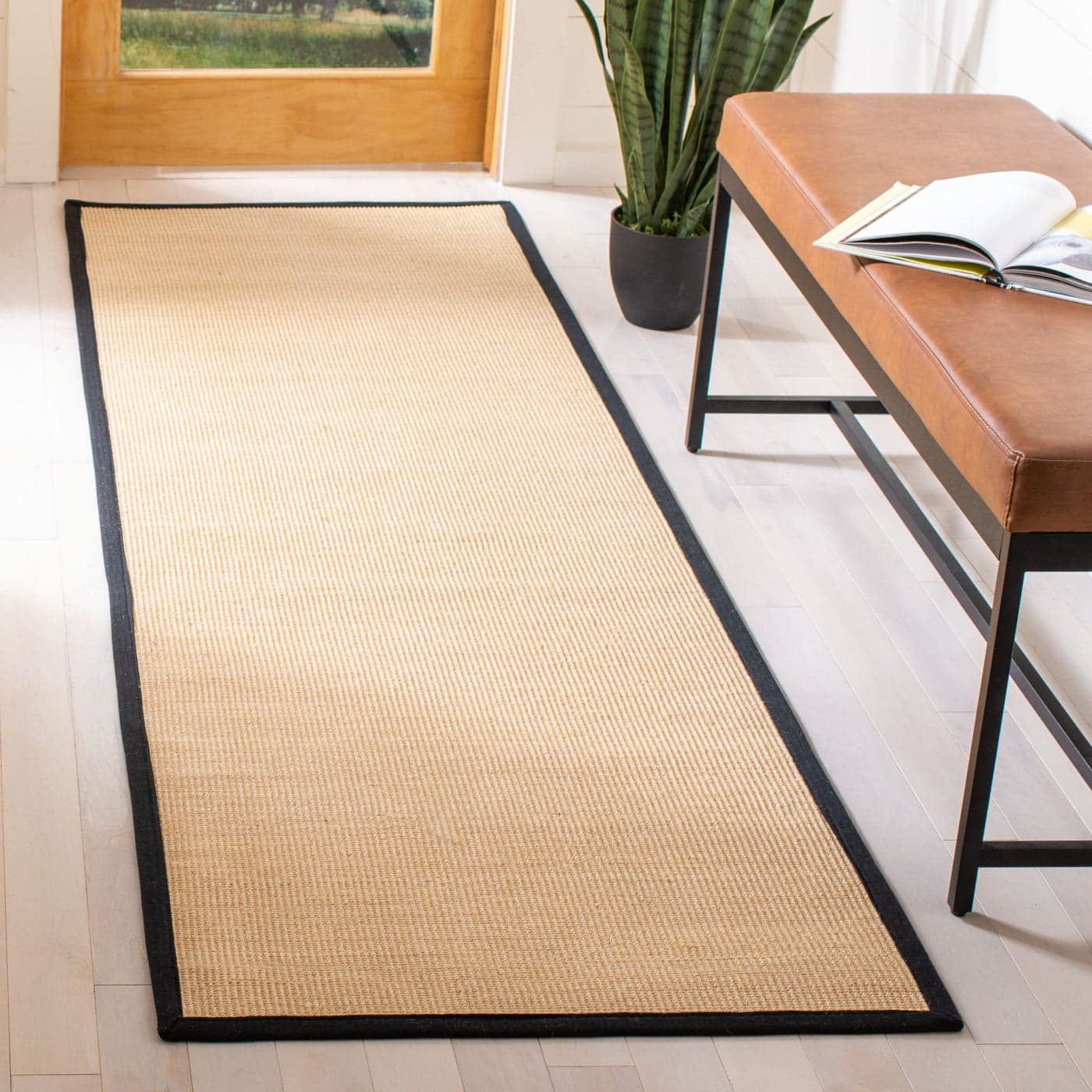 SAFAVIEH Natural Fiber Collection Runner Rug 26 x 8 Beige Black Border Sisal Design Easy Care Ideal for High Traffic Areas in Living Room Bedroom NF131A