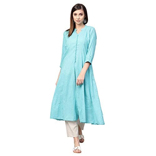 idaLia, Mandarin Collar, Chic Ethnic Look, Anarkali Dress, Anarkali Suit Dress, Cotton Kurta with 3/4 Sleeves, Knee-Length, Breathable Fabric