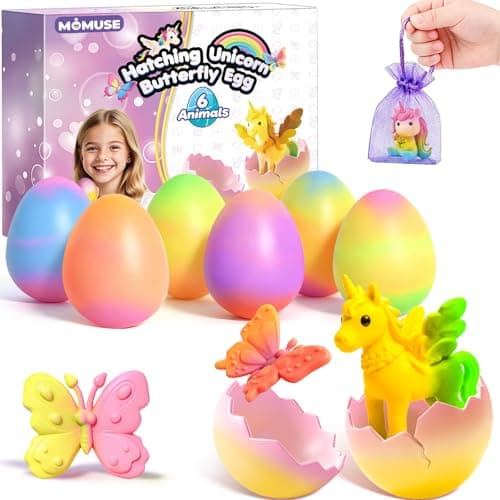 MOMUSE Hatching Unicorn Eggs for Kids 6PCS Rainbow Surprise Eggs with Mini Unicorns Butterflies Reusable Charm Pouches Blind Box Craft Kits for Kids 35 Easter Gift for Girls Boys 3 4 5 6 7 8