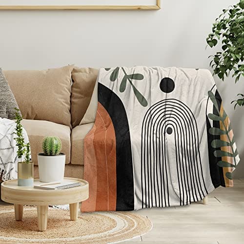 Reateforin Abstract Modern Throw Blanket Boho Minimalist Mid Century Sun Aesthetic Soft Warm Bed Bedding Women Blankets for Couch Bedroom Sofa Office Cozy Flannel Blanket Orange Beige Black 30"X40"