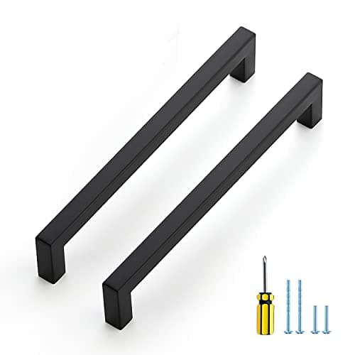 Ravinte 5 Pack Square Cabinet Pulls 7-1/2 Inch Black Kitchen Cabinet Handles Matte Black Kitchen Hardware for Drawer Pulls Drawer Handles Come with Screwdriver
