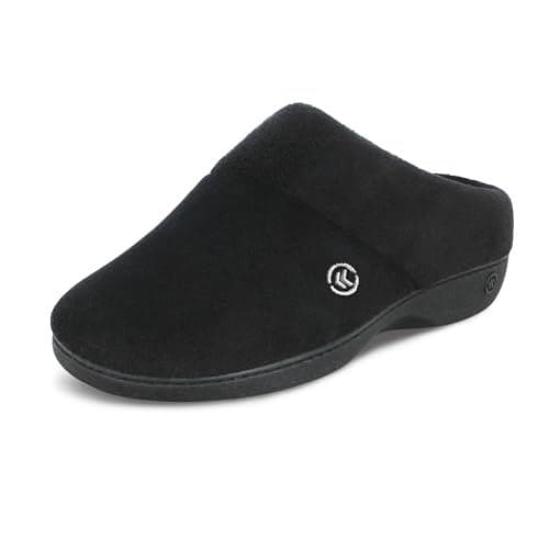 isotoner Women's Classic Clog Slippers with Memory Foam Comfort and Non-Slip Stability, Black, 7.5-8