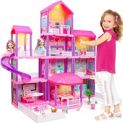 beefunni Doll House Dream Dollhouse for GirlsDoll Houses 45 78 Year Old with 4 Stories 11 Rooms 2 Dolls and Furniture Princess Dollhouse 2026 Christmas Toy Gifts for 3 4 5 6 7 8 Year Old Girls