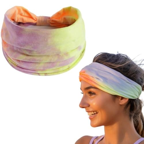 XFYT Super Soft Tie-Dye Yoga Boho Chic Hair Bands |Stylish Stretch Microfibre high Sweat absorbtion Head Band for Women Girls Workout Sports Fitness Gym (Lemon Pink)