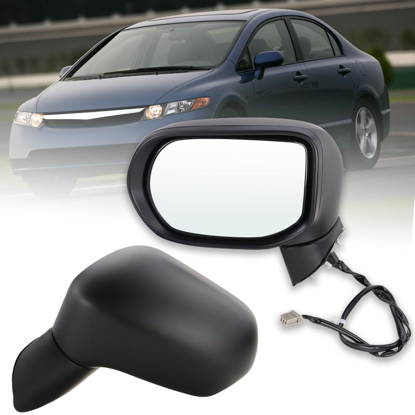Lqito Left Driver Side Mirror For 2006 2007 2008 2009 2010 2011 HONDA CIVIC With Power Mirror Manual Folding NonHeated Black Not fits civic coupeCivic del Sol Replace76250SNEA013 Pins