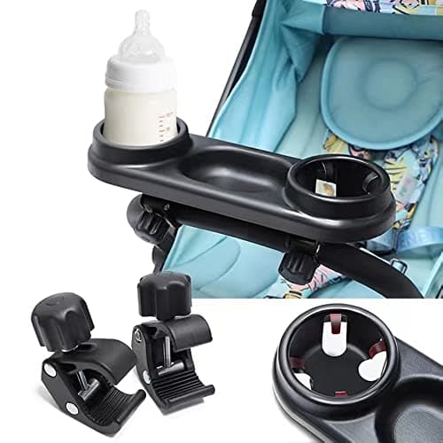 MINILUJIA 3 in 1 Universal Snack Tray Cup Holder with Non Slip Straps for Baby StrollerKids Stroller Snack Tray Suitable for Most Strollers with Handrails Accessories for Traveling Black