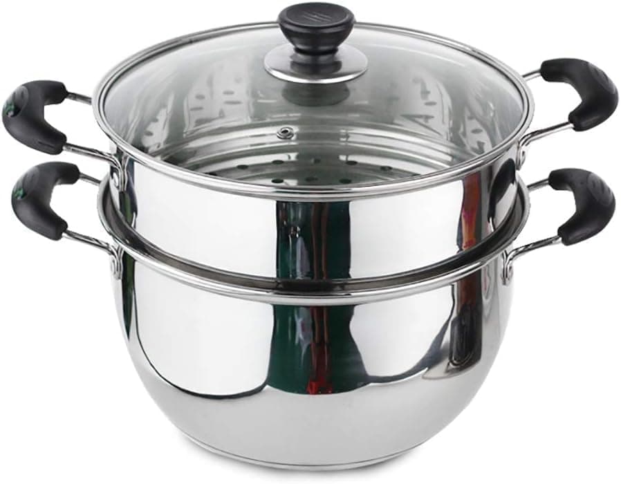 LAVNIK Pot SteamerCooking PotInduction CookerCooking Steam Food Vegetable Pan SteamersCooker Stock Set Stainless Cookware Steel SoupFood Steamer for CookingDouble Layer Pan