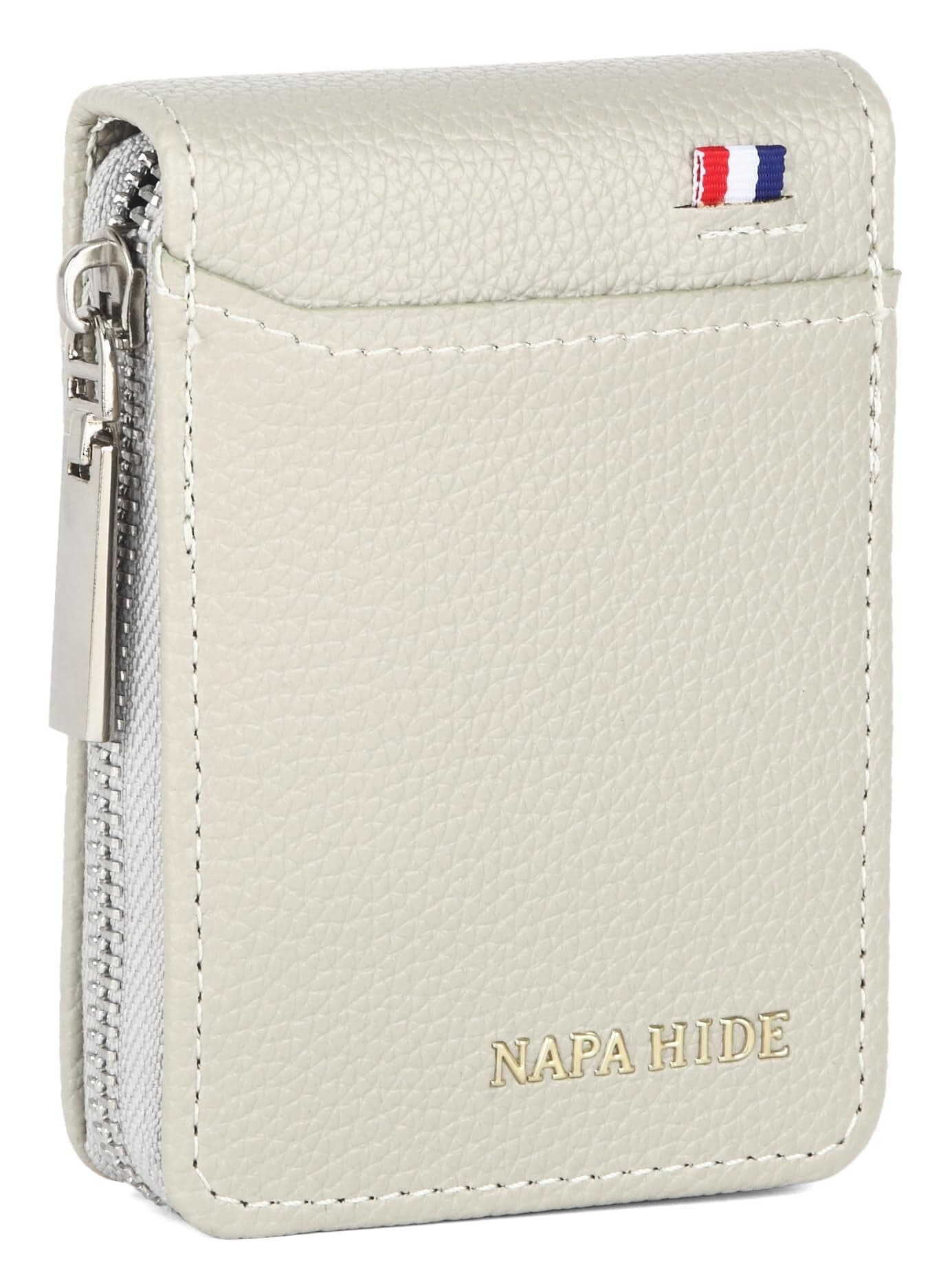 NAPA HIDE Slim Zipper Card Holder Wallet for Men & Women | RFID Blocking Accordion Credit Card Case | Compact Cash & Card Organizer with Smooth Metal Zip (L.GREY1)