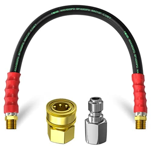 POHIR 3/8" Pressure Washer Whip Hose 2FT, Short Reel Connector for Power Washing, 248 Hot Water 4800 PSI, High Pressure Jumper With Removable Quick Connect