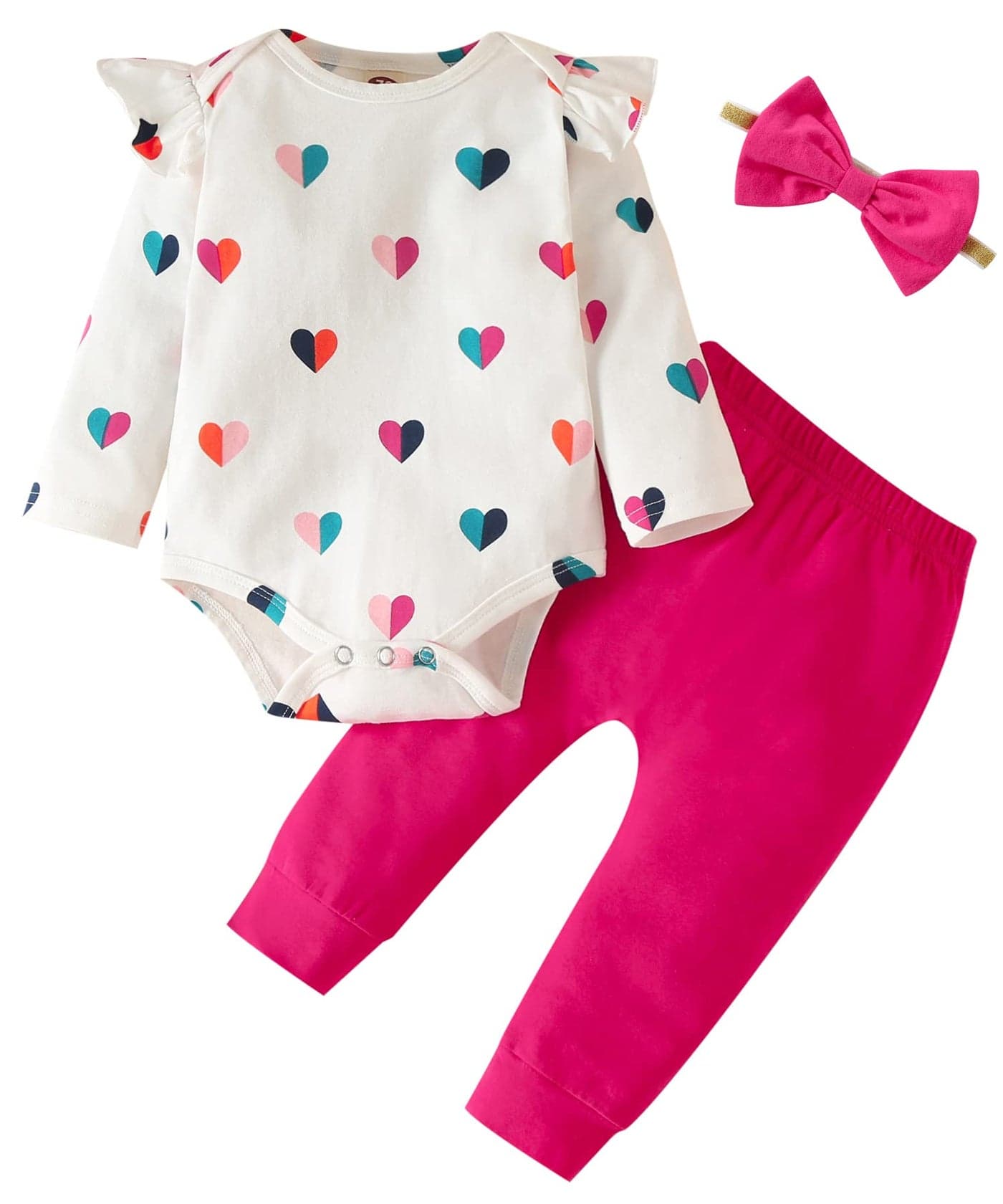 Fullfamous Baby Girl Clothes Gifts Outfits,Fall Winter Long Sleeve Romper and Pant Set Raspberry Heart 3-6 months