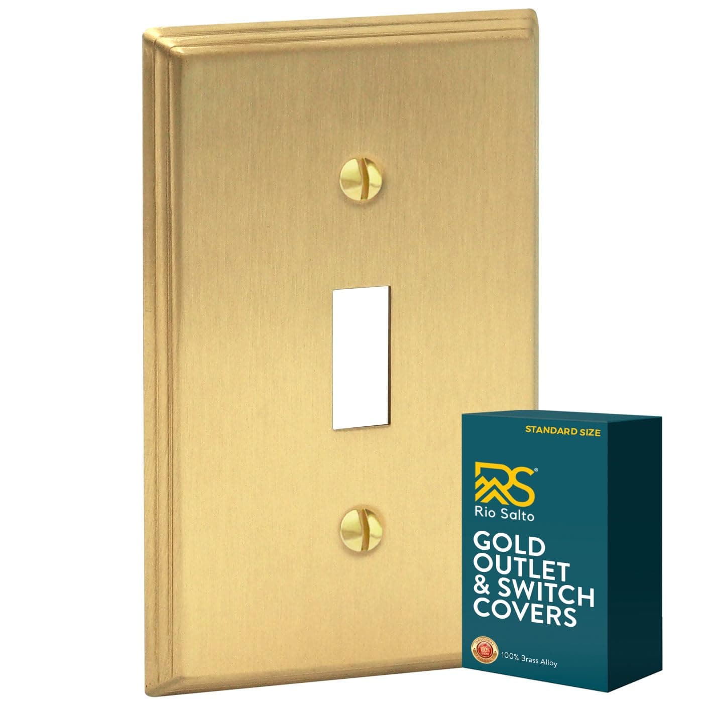 Rio Salto Brass Deco Collection Gold 1Gang Toggle Light Switch Plate Standard Size 45 x 275 Flip Switch HeavyGauge Decorative Wall Plate Covers Modern Luxury Premium Metal Cover
