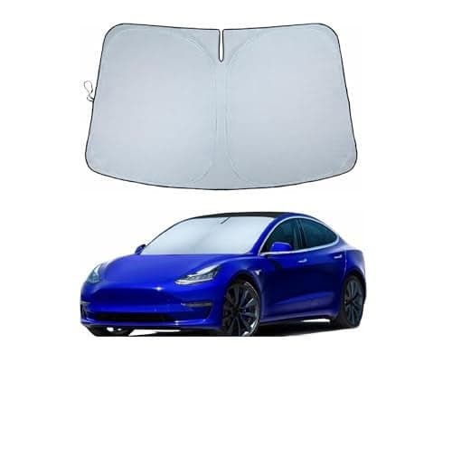 Windshield Sun Shade for Tesla Model Y Model 3 Custom Fit Front Window Sunshade Blocks 99 UV Heat Reflective Mirror CutOut Design Foldable FadeResistant Keeps Interior Cool