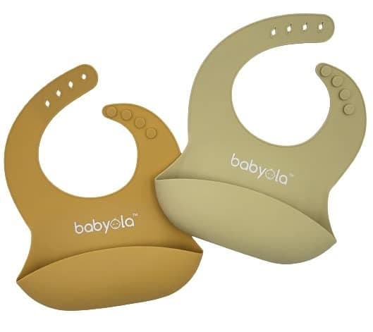 Silicone Baby Bibs with Spill Catcher Set of 2 Adjustable Waterproof BPA Free For Boys And Girls Babies Toddlers Pastel Orange Yellow