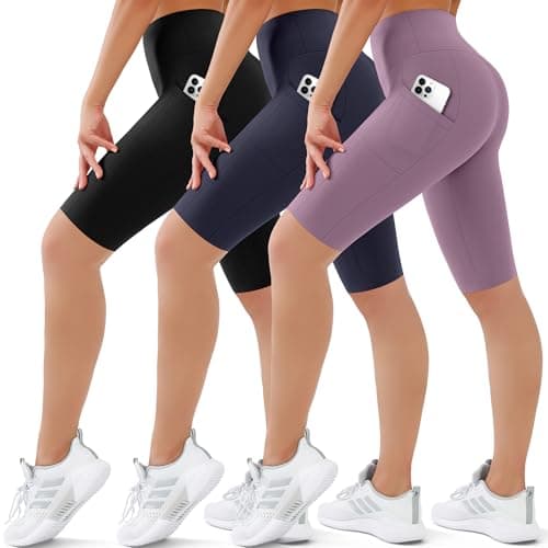 SUNCLOVE 3 Pack Biker Shorts for Women Tummy Control Workout Yoga Gym Running Shorts with Pockets
