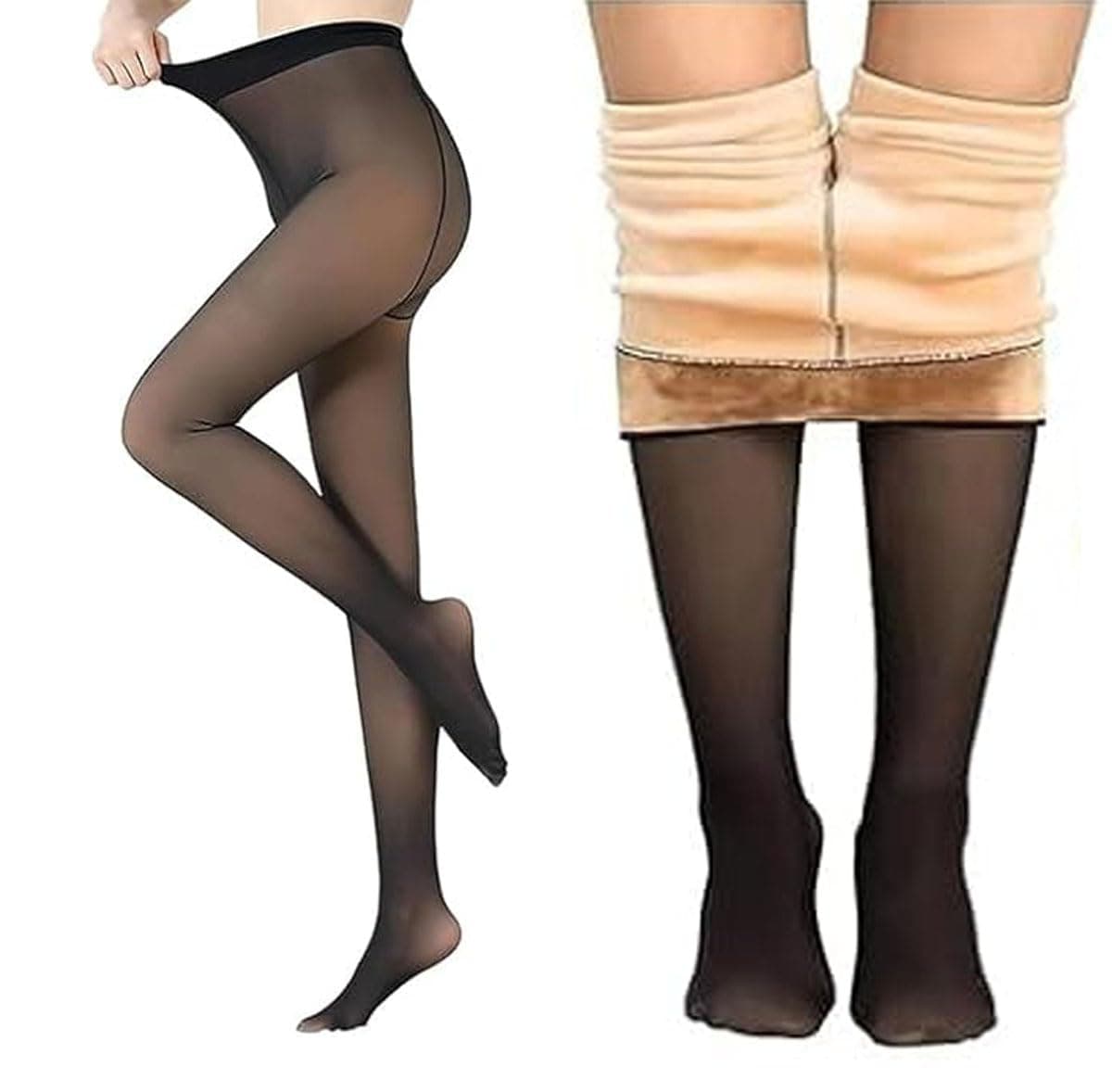 ME STORES Women's Skinny Fit Mid Rise Soft Touch Ultimate Warm Fleece Leggings, Thermal Winter Tights, Dual-Tone, Free Size, Waist Size 26 to 34 Inch Stretchable (in, Alpha, Free Size, Dual Tone)