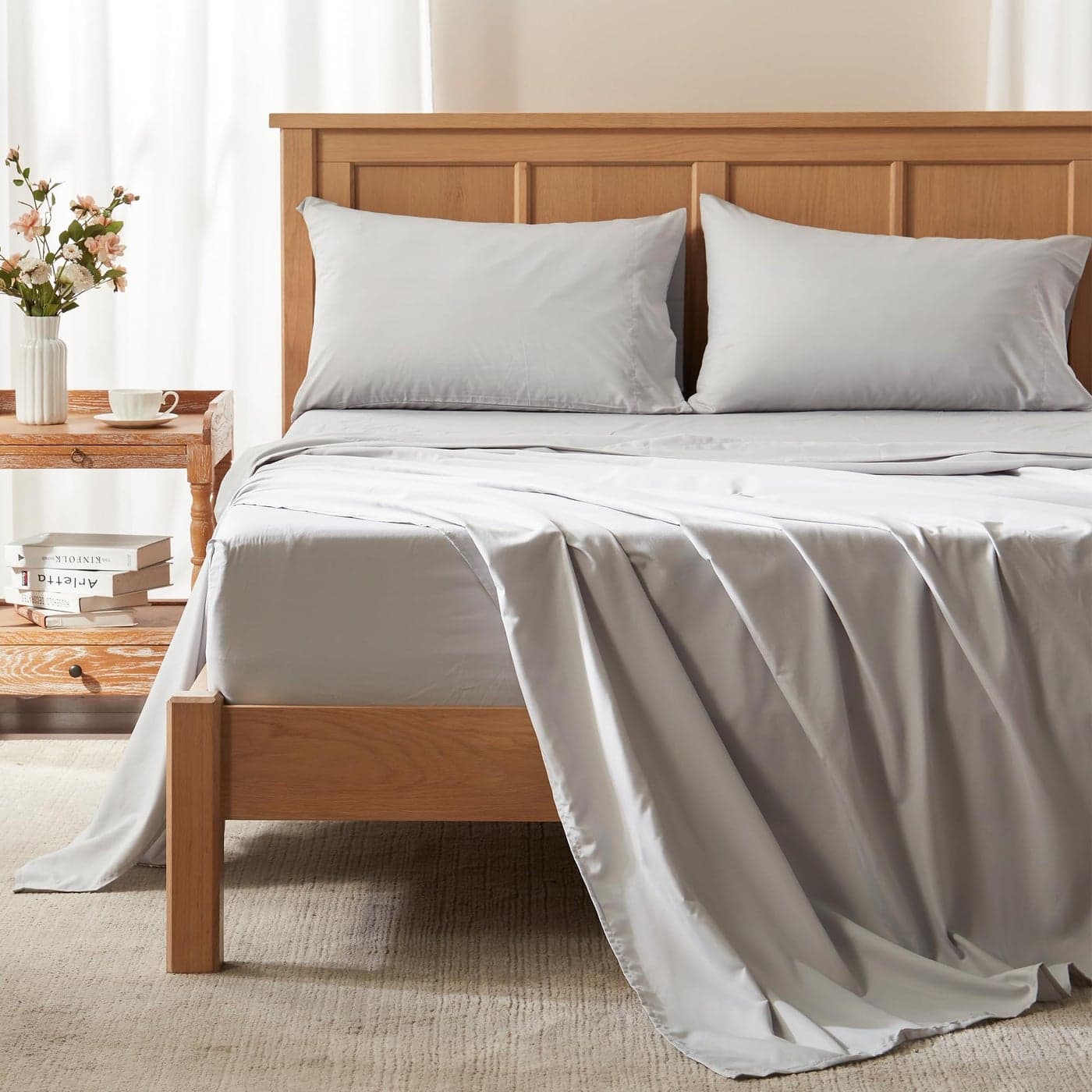 Comfort Spaces King Cooling Sheets Moisture Wicking Coolmax Sheets Soft Colorfast Sheet Set Cooling Bed Sheets For Hot Sleepers Elastic Deep Pocket Fits Up to 16 Mattress King Grey 4 Piece
