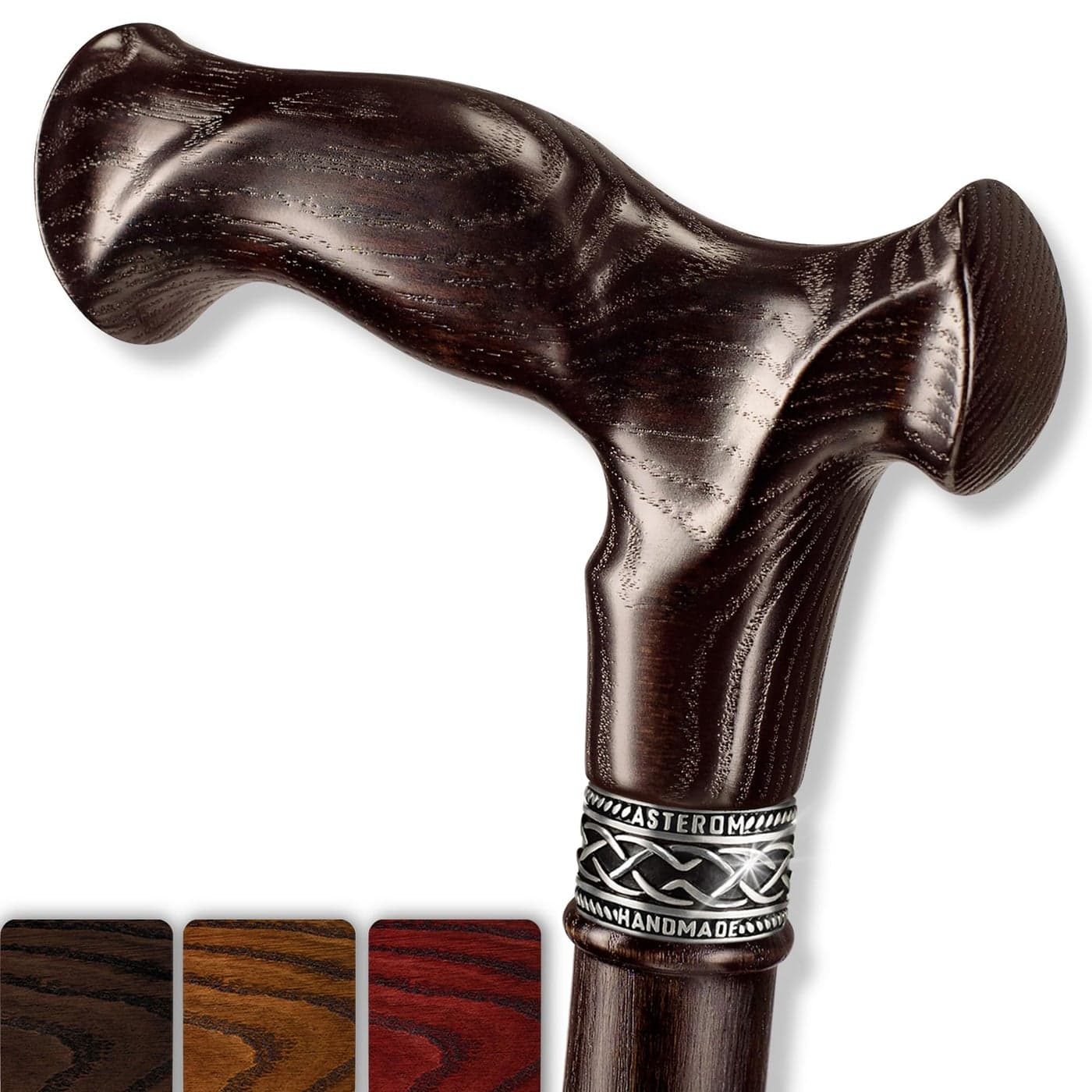 Asterom Walking Cane Handmade Ergonomic Canes for Men Wooden Walking Sticks for Seniors Unique Walnut 32 Inches