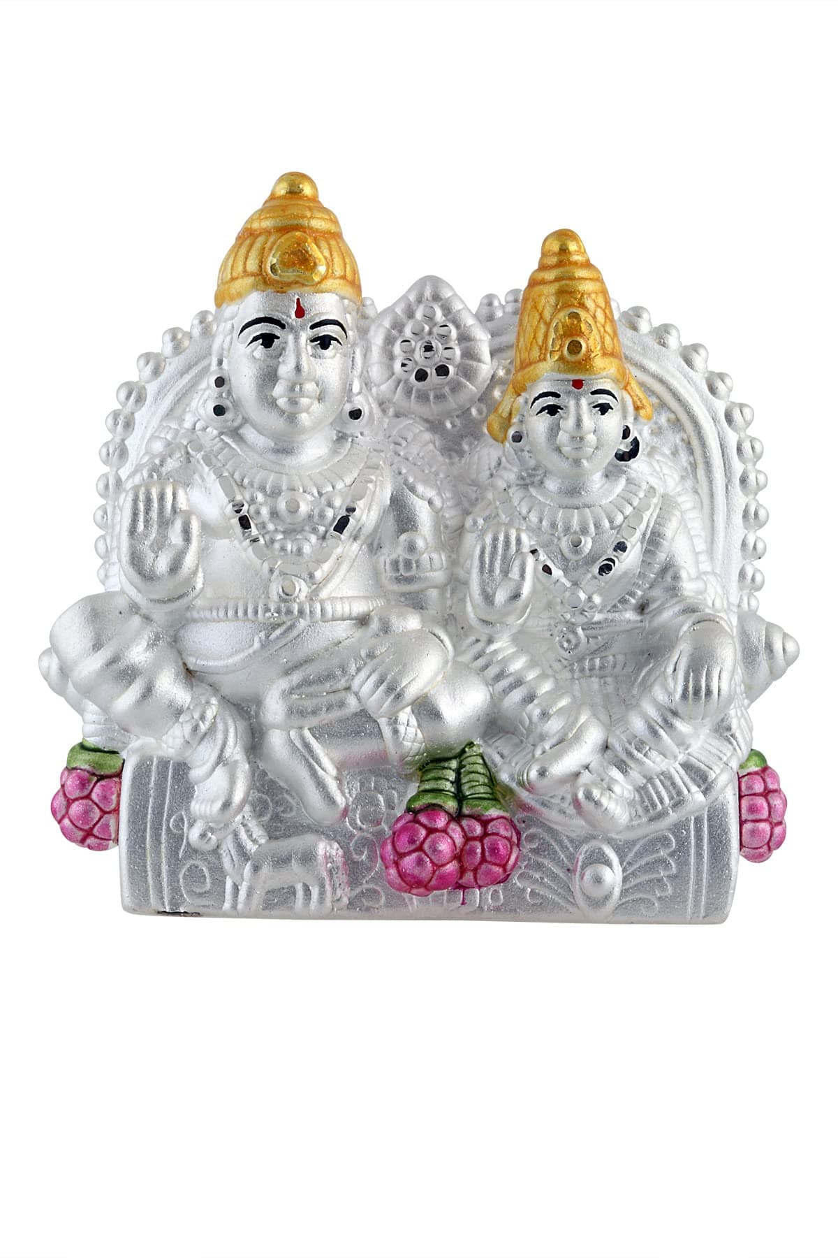 PRD CARATCAFE Kuber Laxmi Idol Pure Silver 990 Statue, 13 to 17 GMS Colourful Lakshmi Kuber Murti for Pooja