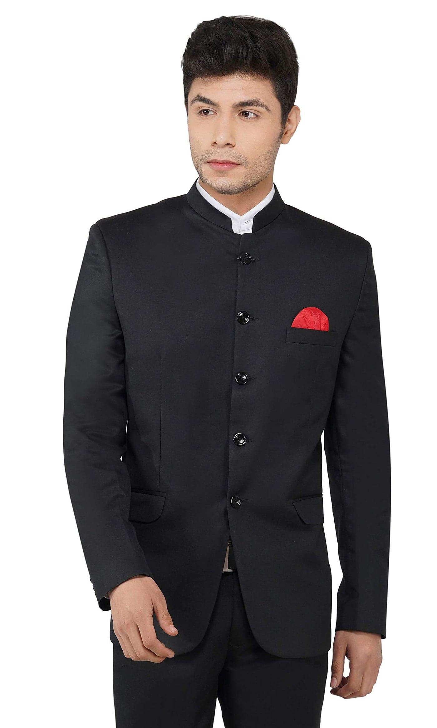 TAHVO Designer Men's Slim Fit Single Breasted Black Solid Blazer/Formal Blazer for Men Stylish/Coat for Wedding/Blazers for Men Stylish Wedding (Bandhgala, 36) Weeding Party Events Wear