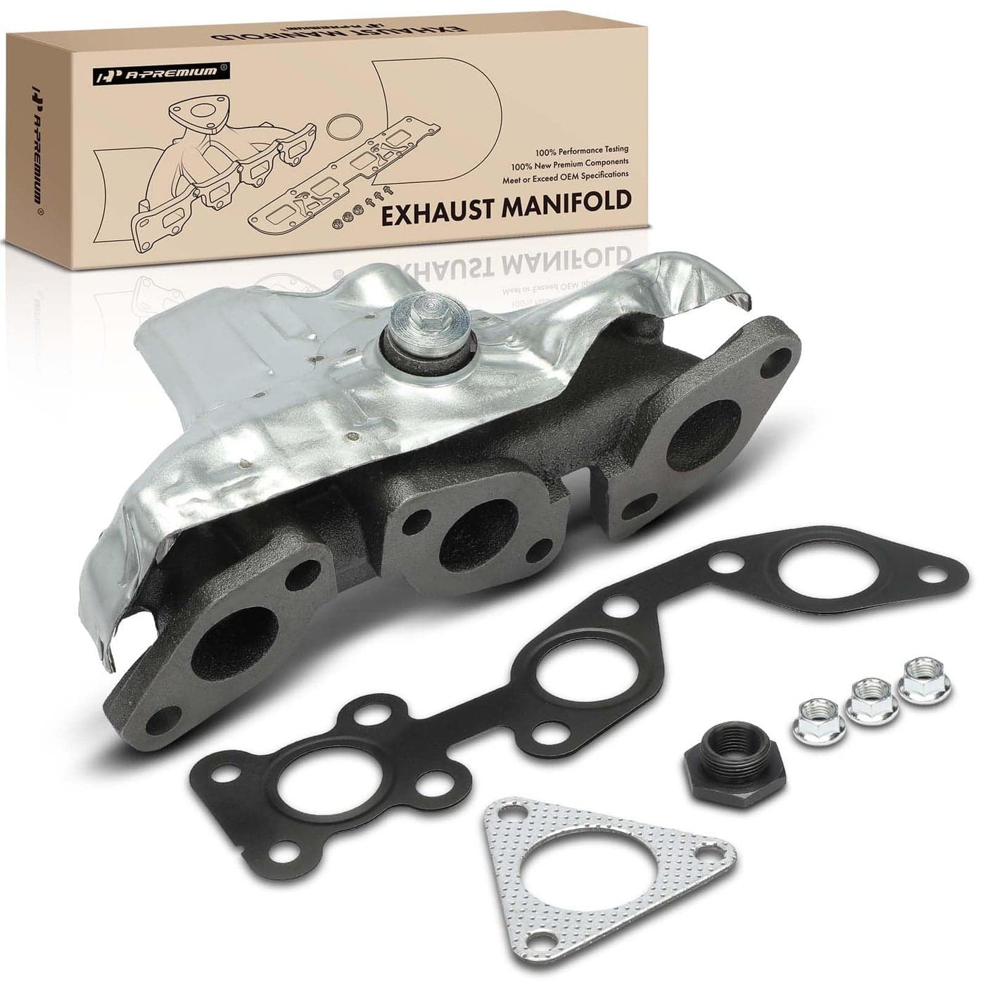 APremium Left Side Engine Exhaust Manifold Kit WGaskets Nuts Heat Shield 33L Compatible with Nissan Frontier 19992004 Xterra 20002004