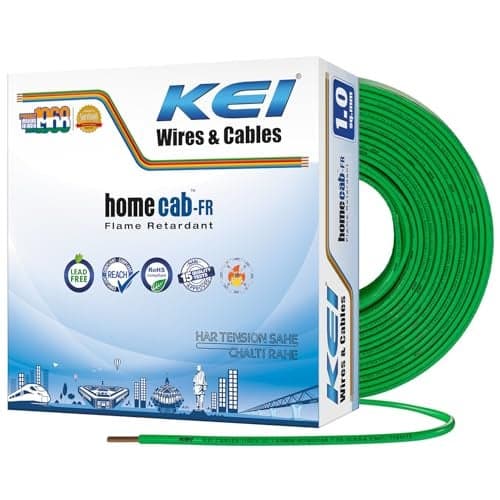 KEI WIRES & CABLES Homecab 1 sqmm 1 Core Copper Flame Retardant House Wire PVC Insulated Cable for Domestic & Industrial Electrical Wiring (Green, 90 Meters)
