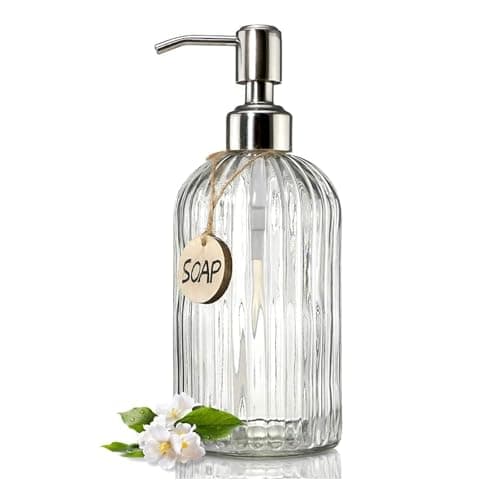 Luximal Pack of 2 Empty Glass Soap Dispenser Set for Bathroom, Wash Basin, Liquid Handwash Dispenser Bottle with Rust-Proof Plastic Pump, Liquid Soap Dispenser Bottle for Hand ( 19 x 7 CM, 400 Ml )