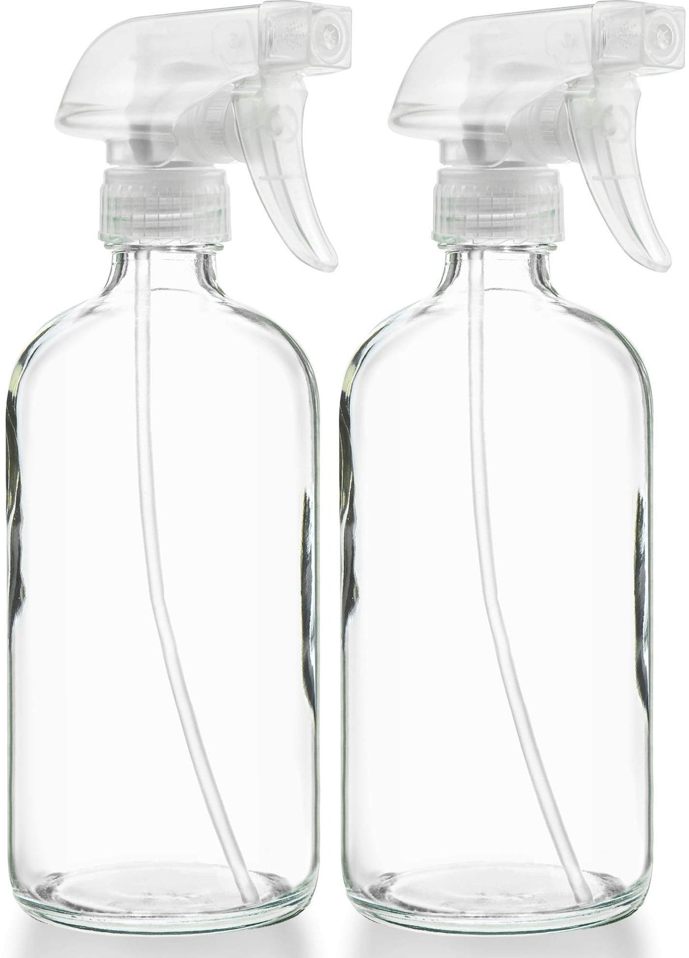 Sallys Organics Empty Clear Glass Spray Bottles Refillable 16 oz Containers for Essential Oils Cleaning Products Aromatherapy Misting Plants or Cooking Sprayer with Mist and Stream 2 Pack