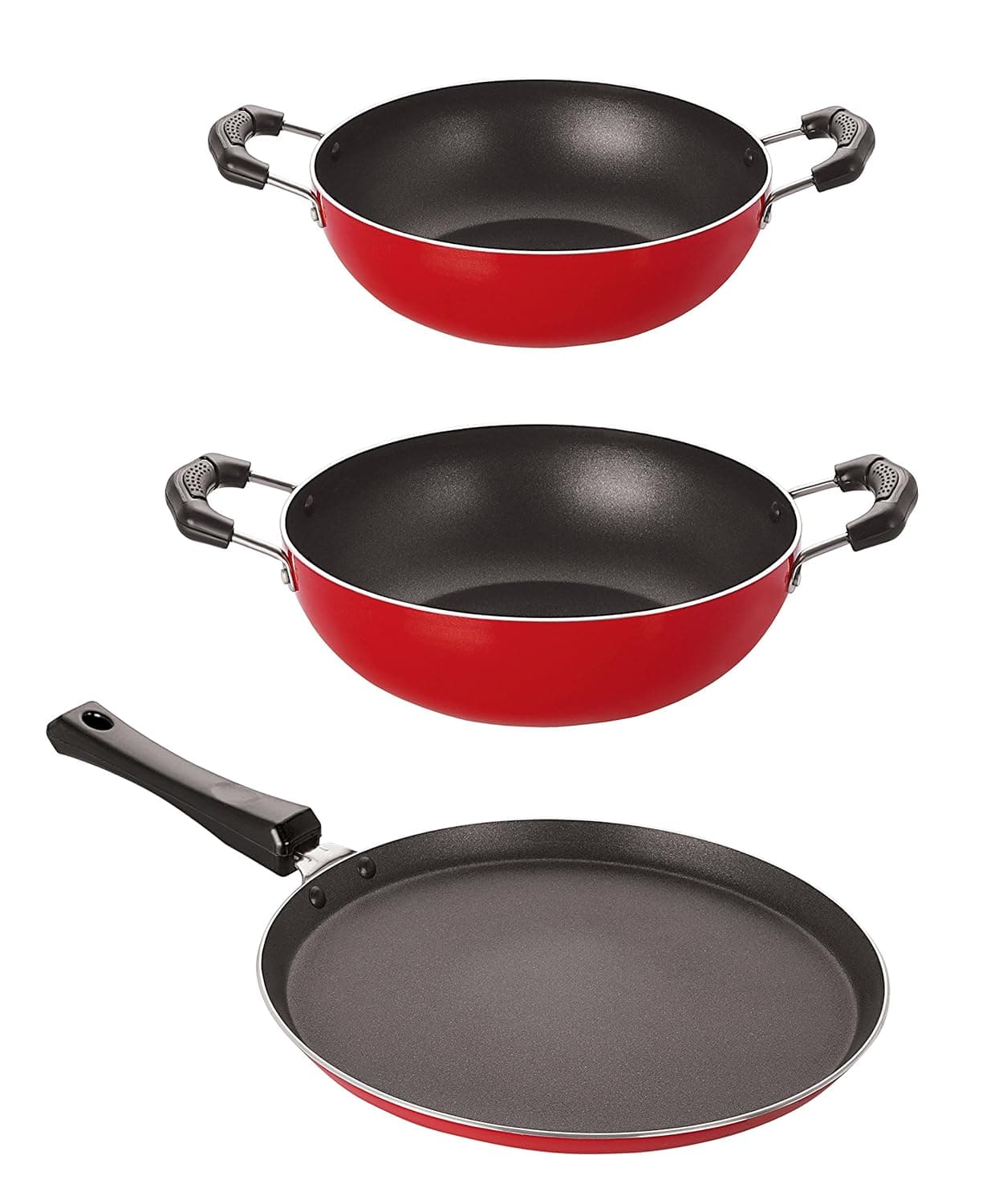 Nirlon 3 Layer Non-Stick Aluminium 3 Piece Tawa and Kadai Combo Set Offer, 2.6mm_FT10_KD10_KD11