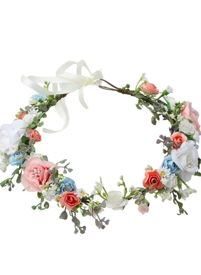 Bride Flower Headband Women Flower Crown Hair Wreath Floral Headpiece Halo Boho Party Prom Wedding Photos