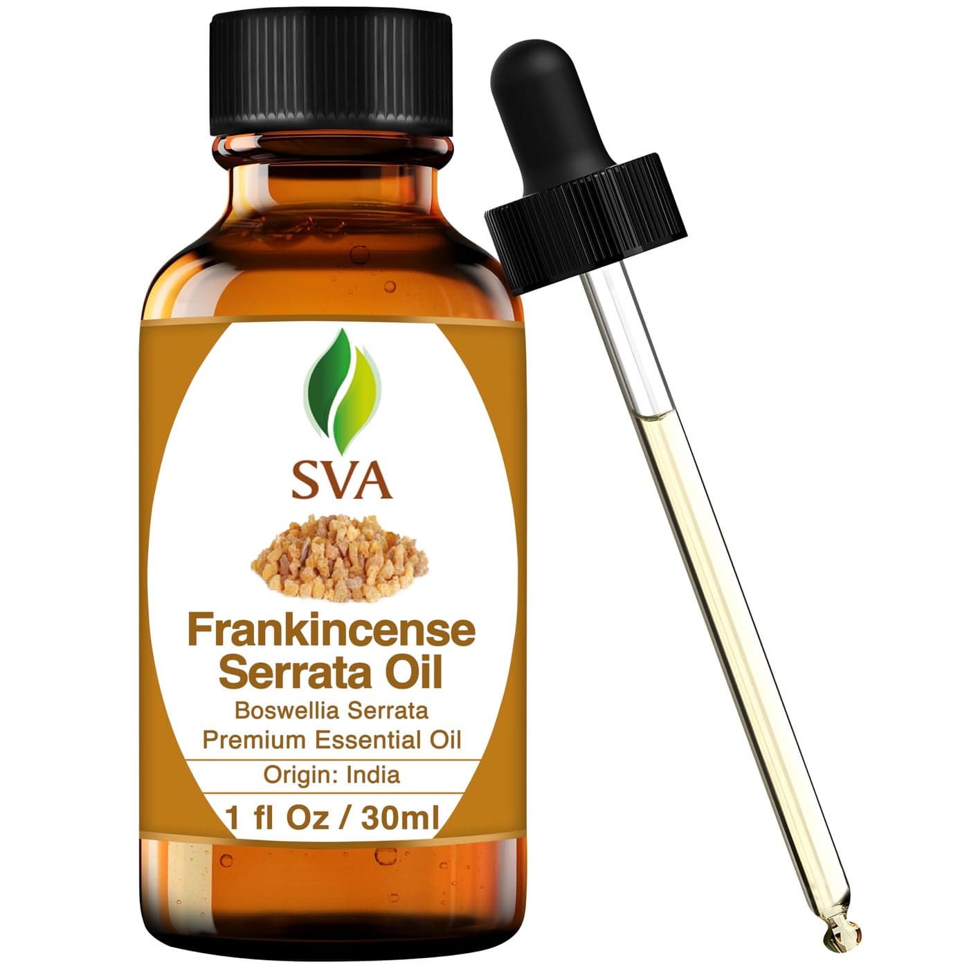SVA Frankincense Essential Oil – 1 Fl Oz – 100% Natural Boswellia Serrata Oil - for Diffuser, Hair Care, Face, Skin Care, Aromatherapy, Scalp and Body Massage, Soap and Candle Making - with Dropper
