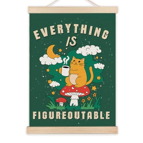 LZYRF Everything Is Figureoutable Funny Cat Wall Art Poster Framed, Positive Affirmation Inspirational Quote Canvas Prints Wall Decor for Home Bedroom Living Room Office, 12x16 Inch