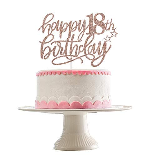 Festiko®Happy 18th Birthday Cake Topper Rose Gold Glitter- 18th Birthday Cake Toppers, 18th Birthday Cake Topper for Girls, 18th Birthday Rose Gold, Happy 18th Birthday Decorations, 18 Cake Topper