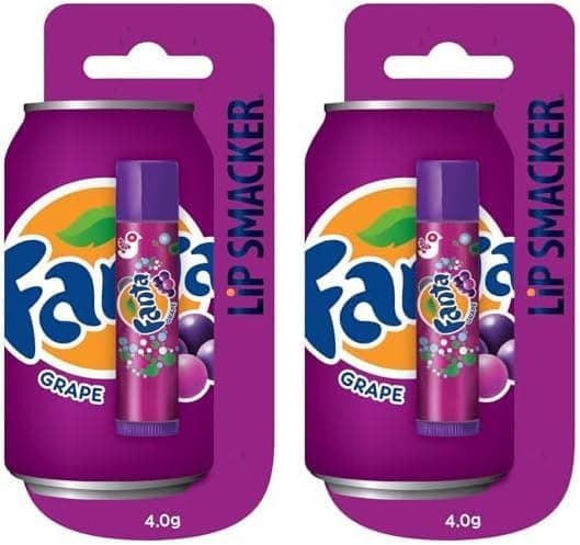 Lip Smacker Coca Cola Collection Grape Fanta Flavoured Lip Balm Inspired by CocaCola Moisturizing and Refreshing Single Blister Pack Pack of 2